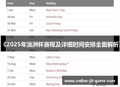 《2025年澳洲杯赛程及详细时间安排全面解析》